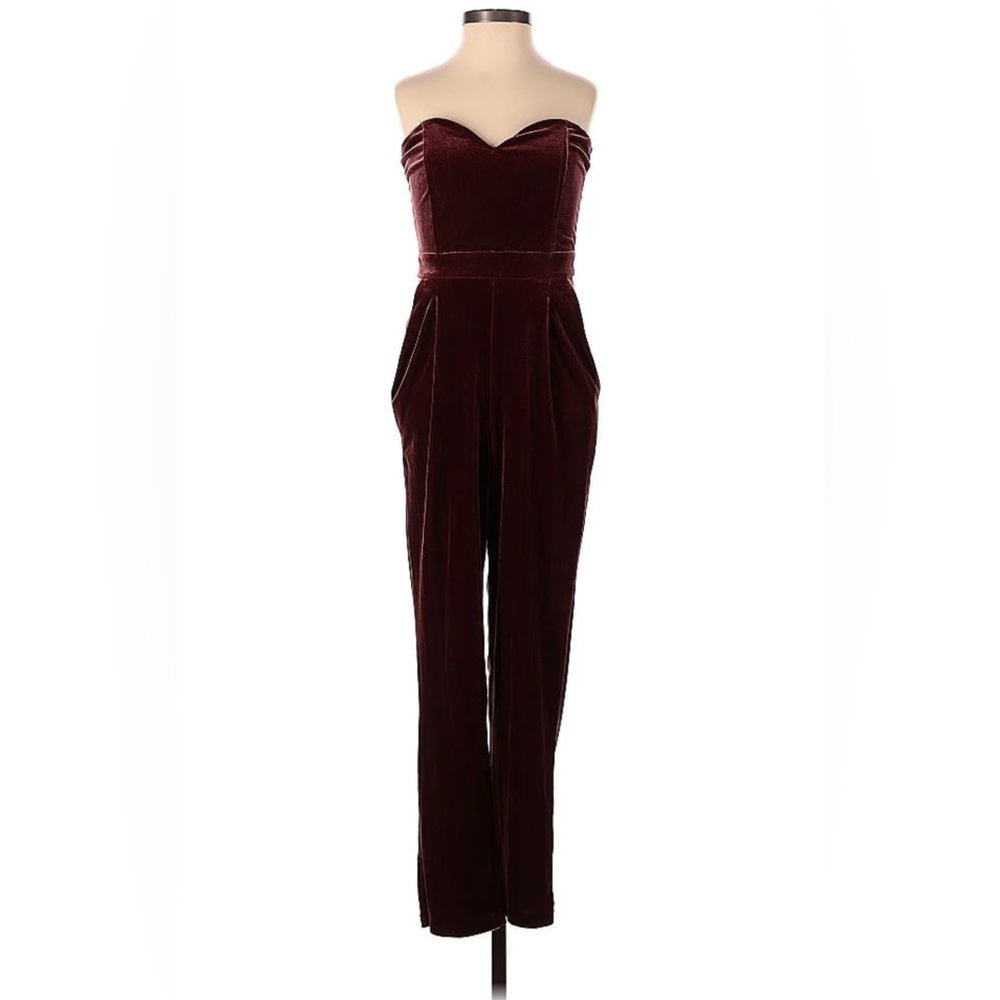 Express burgundy sweetheart neckline jumpsuit.